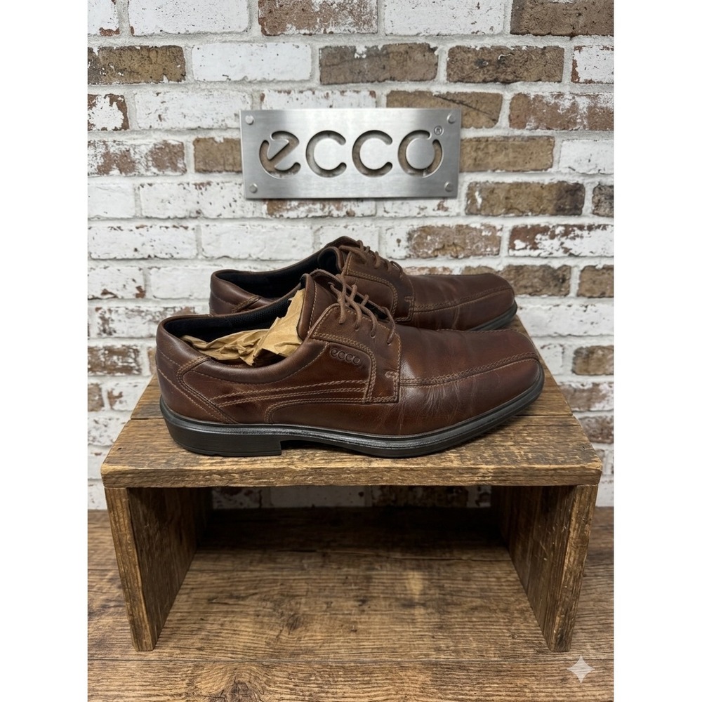 ECCO Mens Brown Leather‎ Oxford Dress Shoes Lace Up Bicycle Toe Derby  sz 46